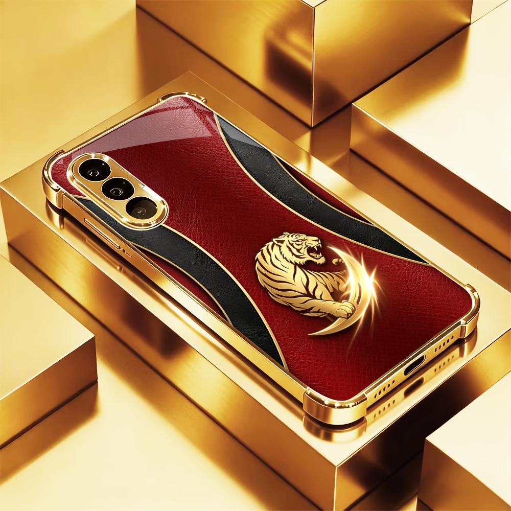 Phone Cases Quad Lock - Luxuriöse Modische Goldene Tiger-Handyhülle S26 Ultra