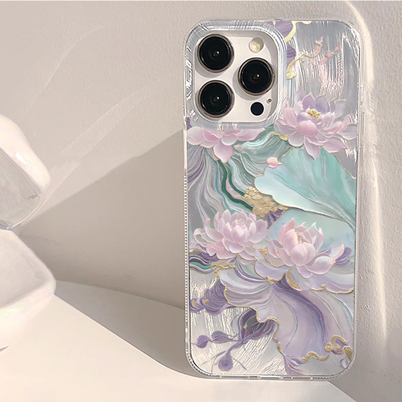 Phone Cases Aesthetic - Traumhaftes Lila Lotus-Print Ästhetisches Handyhülle für