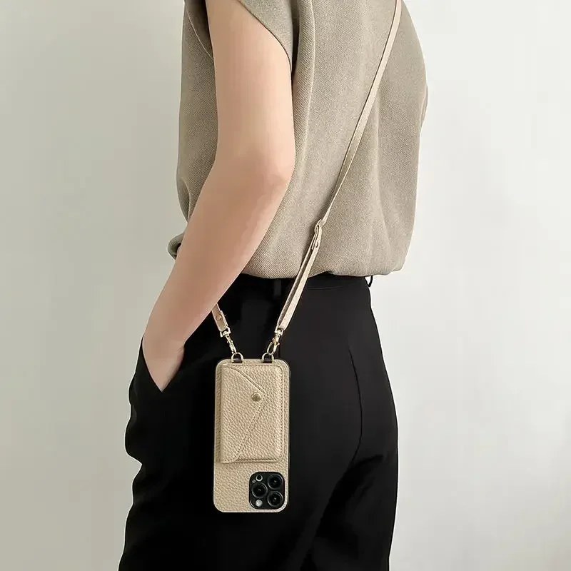 Phone Cases With Wallet On Back - Lanyard-Umhängeriemen-Leder-Handyhülle für iPhone 17, Air 16,