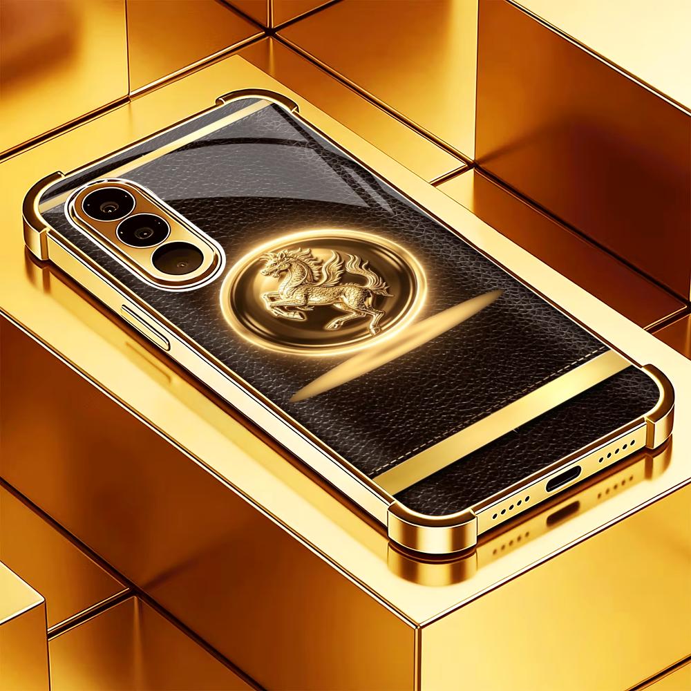 Phone Cases Quad Lock - Hochwertige braungoldene Pferde-Handyhülle S26 Ultra Case